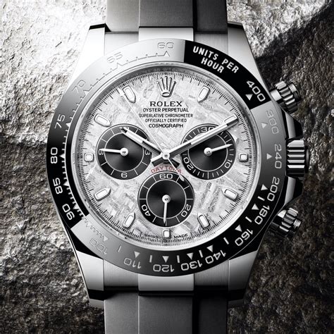 rolex daytona black dial white gold|rolex daytona meteorite dial.